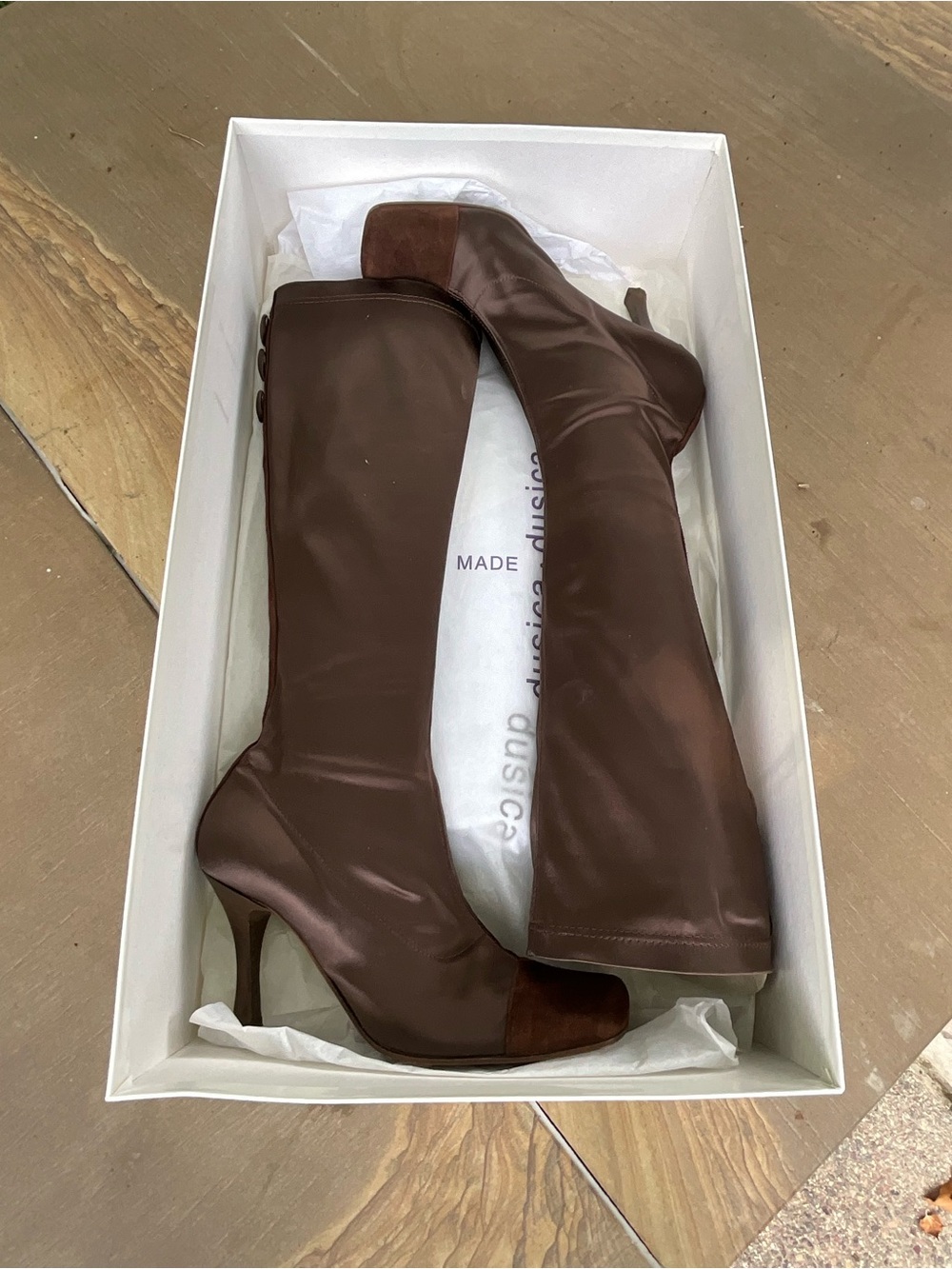 Vintage Dusica Dusica satin and suede knee-high Boot